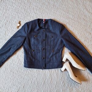 Tommy Hilfiger Navy Round-Neck Button Jacket
